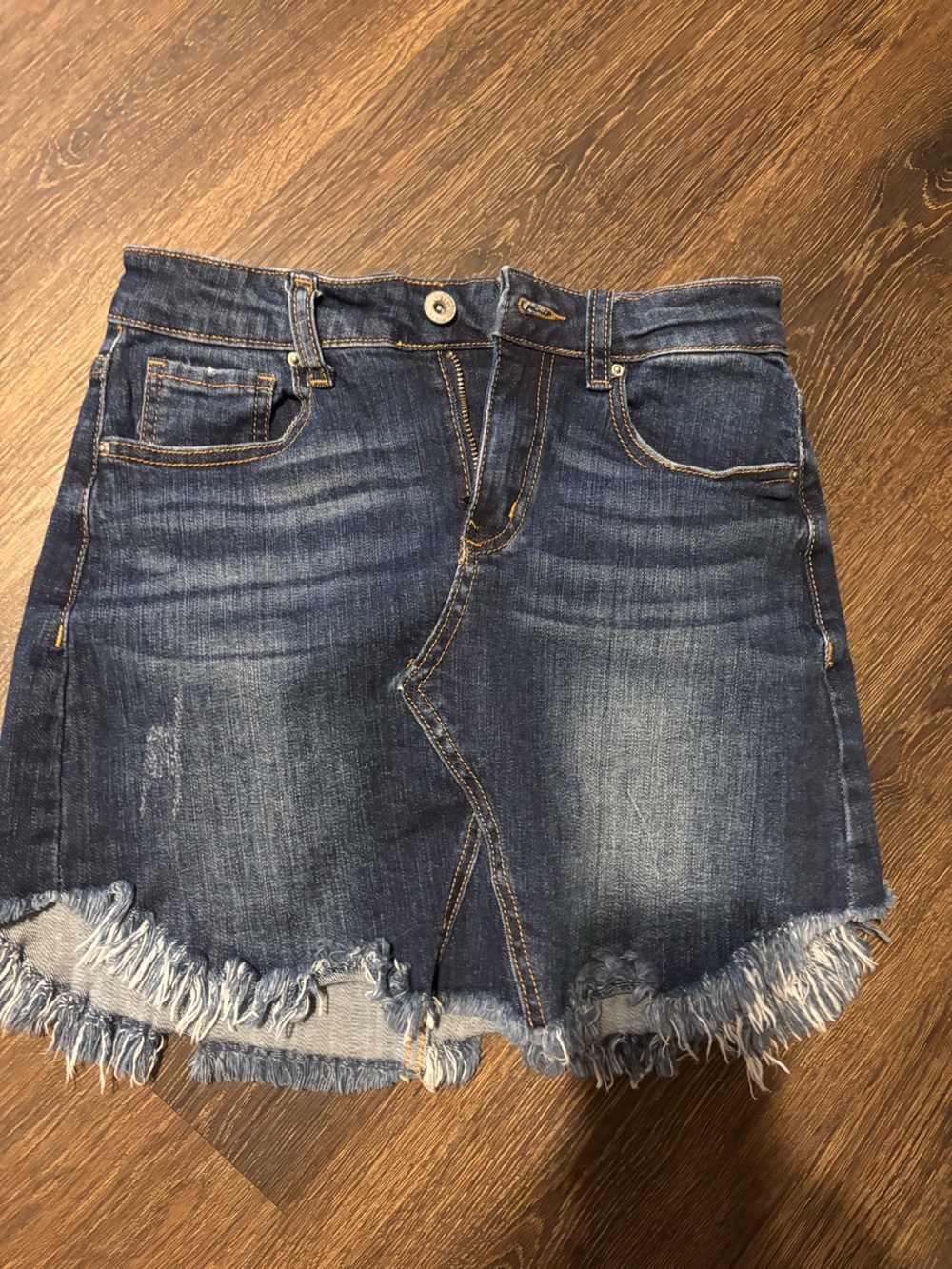 Dark Blue Denim Skirt with Contrast Stitching